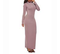 WAEKQIANG Damenmode Einfarbig Langes Kleid Langarm Stretch Slim High Neck Kleid