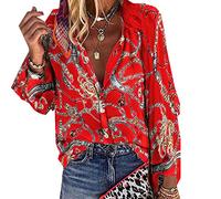 WAEKQIANG Neue Damen Bluse V-Ausschnitt Langarm Print Lose Freizeithemden Damen Tops Und Blusen