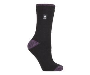 Wärmehalter - Damen Thermosocken für den Winter | Outdoor & Indoor Socken | Kuschelig & Flauschig | Geschenke für Frauen - Schwarz / Lila H&T (Prag) EU 37 - 42