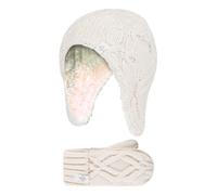 Wärmehalter - Mädchen Majestic Soft Cosy Kabel gestrickt Design Bobble Trapper Mütze und Fäustlinge Handschuhe Set - Buttercream 4-6A / 104-116cm