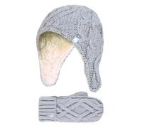 Wärmehalter - Mädchen Majestic Soft Cosy Kabel gestrickt Design Bobble Trapper Mütze und Handschuhe Handschuhe Set - Frost Grey 4-6A / 104-116cm
