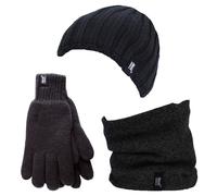 Wärmehalter - Thermische Wintermütze, Halswärmer und Handschuhe aus Fleece für Männer - Schwarz S/M