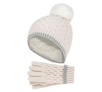 Wärmehalter - Thermoisolierte Pom Pom Bommelmütze und Handschuhe für Mädchen | bunte Pastellfarben - Buttercreme 7-10A / 122-140cm