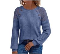 Waffel Damen Bluse Sommer Langarm Rundhals Tshirt Mode Muster Feinstrickpullover Langarm Casual Dressy Shirt Strickpullover Damen Sommer Langarm Elegante Oberteile Top Business Outfit