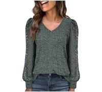 Waffel Damen Bluse Sommer Langarm Rundhals Tshirt Mode Muster Feinstrickpullover Langarm Casual Dressy Shirt Strickpullover Damen Sommer Langarm Elegante Oberteile Top Business Outfit