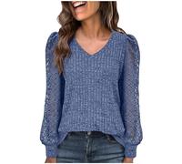 Waffel Damen Bluse Sommer Langarm Rundhals Tshirt Mode Muster Feinstrickpullover Langarm Casual Dressy Shirt Strickpullover Damen Sommer Langarm Elegante Oberteile Top Business Outfit