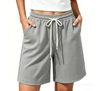 Waffel Shorts Damen Sommer Kurze Hose Locker Knielang Sporthose High Waist Sweatshorts mit Taschen Leicht Sommerhose Baumwolle Laufshorts Waffelstruktur Freizeitshorts Elegant Einfarbig Strandshorts