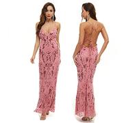 WAGDOD Ballkleid, Frauen Sommerkleider aus der Schulter, High Low A Line Elegant Rundhalsausschnitt Kleid, Sexy Party Kleid, Cocktailkleid für Hochzeitsgäste Party,Rosa,S