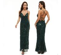 WAGDOD Ballkleid, Frauen Sommerkleider aus der Schulter, High Low A Line Elegant Rundhalsausschnitt Kleid, Sexy Party Kleid, Cocktailkleid für Hochzeitsgäste Party,Grün,S