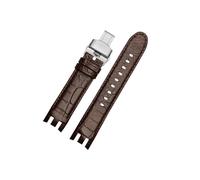 WAHRE 21 Mm Gebogenes Rindsleder-Armband, Passend for Swatch-Band Männlich YRS403 406 403 402G 412 413 418, Faltschließe, Echtes Lederarmband(B Brown Folding)