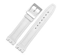 WAHRE Echtes Leder Uhrenarmband passend for Swatch 17mm 20mm Uhrenarmband Sport Wasserdichtes Ersatzuhrenarmband Herren Damen Business Armband(White,19mm)