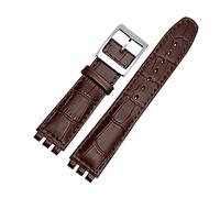 WAHRE Echtes Lederarmband passend for Swatch-Uhrenarmband 17 mm 19 mm Handschlaufe Blau Rot Schwarz Uhrenarmbänder Damen Herren Uhrengürtel Zubehör(Brown Silver Buckle,19mm)