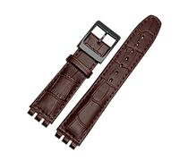 WAHRE Echtes Lederarmband passend for Swatch-Uhrenarmband 17 mm 19 mm Handschlaufe Blau Rot Schwarz Uhrenarmbänder Damen Herren Uhrengürtel Zubehör(Brown Black Buckle,19mm)