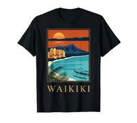 Waikiki Hawaii Head Beach, Retro-Reisedesign T-Shirt