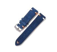 WAikub Vintage Lederarmband 20mm 22mm Herren Wildleder Leatner Uhr Ersatzarmband Uhrenzubehör, Dunkelblau, 22mm