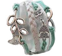 WaiMeill Fashion Multi-Layer Geflochtenes Armband Charmantes Lederarmband Blatt Eule Anhänger Armband Verstellbarer Damenschmuck (Silber)