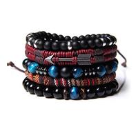 WAINIS Geflochtene Lederarmbänder für Männer und Frauen, Wickelarmband, Tigerauge, Lavastein, Perlen, Armband, gewebtes ethnisches Tribal-Seil, Armbänder, Armbänder, Set, verstellbar, One Size, Leder,