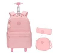 WAJJWI Rollrucksack for Mädchen, Schüler, Bücher, Laptop-Rucksack auf Rädern, Schultrolley, Tasche for kurze Reisen für Jungen und Mädchen(Pink)