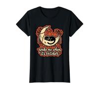 Wake me When its October Zitat Mom Halloween Cat Lover Funny Preisgünstiges Grafik-T-Shirt, Damen, Schwarz, S