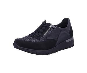 Waldläufer Damen Schnürhalbschuhe K-Ramona Schnürschuh Leder-/Textilkombination Freizeit Sport Schuhe Bedruckt Weite k lugina schwarz Lack Ramona Sneaker