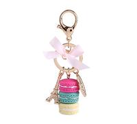 Walfront Bunte Nette Macaron Keychain Ring Eiffelturm Macaron Charme Schlüsselbund Tasche Geldbörse Dekoration für Kinder Geburtstagsgeschenk(Rose Red)