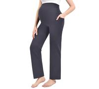 Walifrey Umstandshose Damen Weitem Bein mit Taschen, Schwangerschaft Umstandsmode Lässig Lose Gerade Bein Hosen Grau XXL