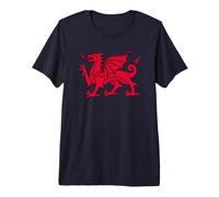 Walisischer roter Drache Flagge von Wales Hochwertiges T-Shirt, Herren, Marineblau, 3XL