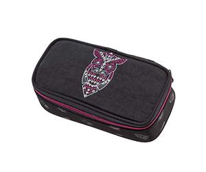 Walker Federmappe mit Innenklappe, 20 Stiftschlaufen, Reißverschluss, Fame Night Owl, schwarz, ca. 21 x 10 x 6 cm, SchreibtischOrganizer für Schreibwaren, Zeichen und Büromaterialien