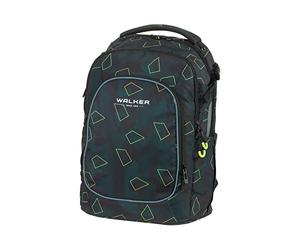 Walker Schulrucksack Campus Evo 2.0 "Green Polygon" mit 3 Fächern, Zippfach am Rücken, Schultasche inkl. RückenPolsterung, höhenverstellbares Tragesystem, verstellbaren Gurten