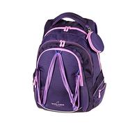 Walker SchulRucksack Fame Twist Violett mit 3 Fächern, Seitentaschen und Gummiseil, SchulTasche inkl. RückenPolsterung und verstellbarem Hüft, Schulter und Brustgurt, wasserabweisend