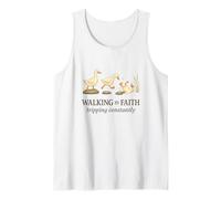 Walking by Faith Tripping Constantly Funny Christian Duck Tank Top