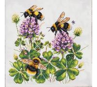 Wallphantom 11CT DIY Sticken Set Erwachsene,Bienen auf Kleeblüten,Kreuzstich Set Stickpackung Vorgedruckt,Stickbild Stickset Geschenk Für Weihnachten,40x40cm