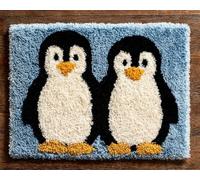 Wallphantom Knüpfteppich Set DIY,Zwei Pinguine,Handarbeit Set Knüpfset für Anfänger,Teppich zum Selber Knüpfen Basteln Erwachsene Kreativ,Haus Dekoration Geschenk,55x75cm