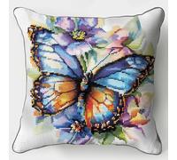 Wallphantom Kreuzstich-Kissen-Set,Schöner Schmetterling,11CT Kreuzstich-Kissenbezug,Stickset Kissenbezüge,Handgemachter Kissenbezug Home Sofa Dekoration,45x45cm