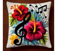 WallustrioaW DIY knotting set,latch cushion,Musikalische Notenblumen Beginners Adults Teenagers Gift Embroidery Home Decoration Latch Hook Set,43x43cm