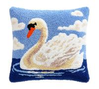 WallustrioaW DIY knüpfen set kissen knüpfhaken set,Zwei weiße Schwäne,Kits zur Herstellung von Kissenbezügen/Kissenbezügen,Knüpfhaken-Kits für ein Starterprojekt,43x43cm