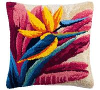 WallustrioaW DIY Latch Hook Set Pillow Case,Tropische Pflanzen und Vögel 43x43cm Sofa Cushion Cover Craft Kit Embroidery Carpet Set Needlework Cushion Cover,home decor gifts