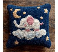 WallustrioaW Embroidery Set for Cushions,Der kleine Elefant auf dem Mond,DIY Cross Stitch Sofa Cushion Cover with Latch Hook Tool,Suitable for Teenagers and Adults,43x43cm