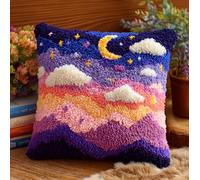 WallustrioaW Embroidery Set for Cushions,Purpurner Sternenhimmel 17x17in DIY Cross Stitch Sofa Cushion Cover with Latch Hook Tool,Suitable for Teenagers and Adults