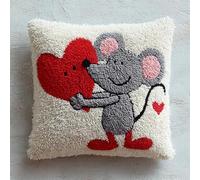 WallustrioaW Karikatur DIY knotting set,latch cushion,Maus und Herz,Beginners Adults Teenagers Gift Embroidery Home Decoration Latch Hook Set,43x43cm