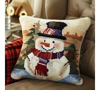 WallustrioaW Kreuzstich Kissen,11CT Sticken Set,Winterschneemann,Sticksets Für Erwachsene,Anfänger,Kreuzstichkissen/Stickkissen-Set,45x45cm