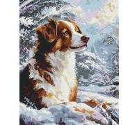 WallustrioaW Kreuzstich Set Vorgedruckt,Hunde im Schnee,Kreuzstich Stickpackungen Stickpackung Cross Stitch Embroidery Kit Stickset Erwachsene Anfänger,40x50cm