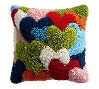 WallustrioaW Latch Hook Cushion Kits for Beginners Adults,Bunte Herzen,DIY Latch Rug Sets,Cushion Cover,Carpet Embroidery Set,Crochet Pre-Printed Pattern,43x43cm