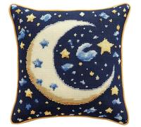 WallustrioaW Sternenhimmel-Nachtansicht Kreuzstich Kissen,11CT Sticken Set,Cartoon-Mond,Sticksets Für Erwachsene,Anfänger,Kreuzstichkissen/Stickkissen-Set,45x45cm