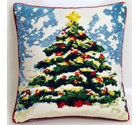 WallustrioaW Winterschneeszene 11CT Stickset Kissenbezug,Weihnachtsbaum,Kreuzstich Kissen Set Vorgedruckt,Kissenbezug Zum Sticken Für Anfänger Mit Muster Und Anleitung,45x45cm