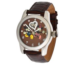 Walt Disney Automatikuhr Edelstahl Mickey & Minnie Mouse Braun Swarovski-Steine