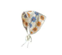 Waltonalice Dreieckstuch für Damen Kopftuch Spitze Boho Kopftücher Stirnband Häkel Haartuch Blumen Haarschmuck Kopfbedeckung Elegantes Accessoire für Frauen Mädchen Orange-Blaues Gänseblümchen