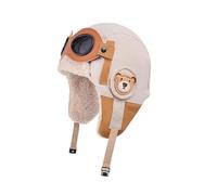 Waltonalice Fliegermütze Kinder Pilotenmütze Schutzbrille wintermütze mit Ohrenklappen Trapper mütze Fliegerkostüm Ski Trooper Winter Cap mütze für Outdoor Skifahren Beige