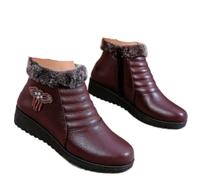 WAMIZEU Verdickte, warme Damen-Stiefeletten, Schneestiefel, Winterschuhe mit Reißverschluss, bequem, mit Fell gefüttert, Stiefel, Schlupfstiefel, warm, rutschfeste Schuhe, Rot1, 43 EU