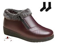 WAMIZEU Verdickte, warme Damen-Stiefeletten, Schneestiefel, Winterschuhe mit Reißverschluss, bequem, mit Fell gefüttert, Stiefel, Schlupfstiefel, warm, rutschfeste Schuhe, rot, 43 EU